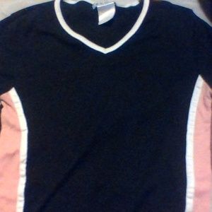 Pink and black shirt.